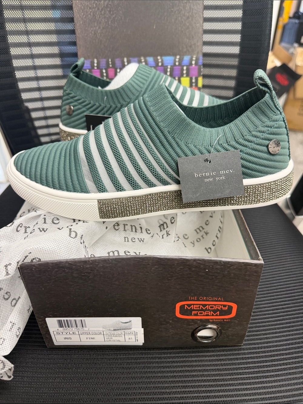 bernie mev. Green Knit Slip-On Sneakers with Glitter Trim eu41